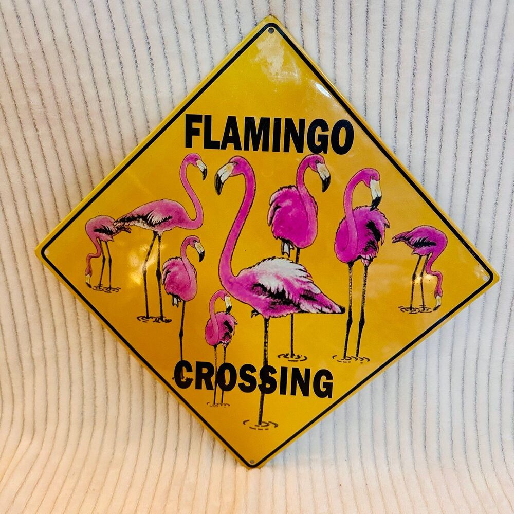 "Flamingo Crossing" Metal Sign
